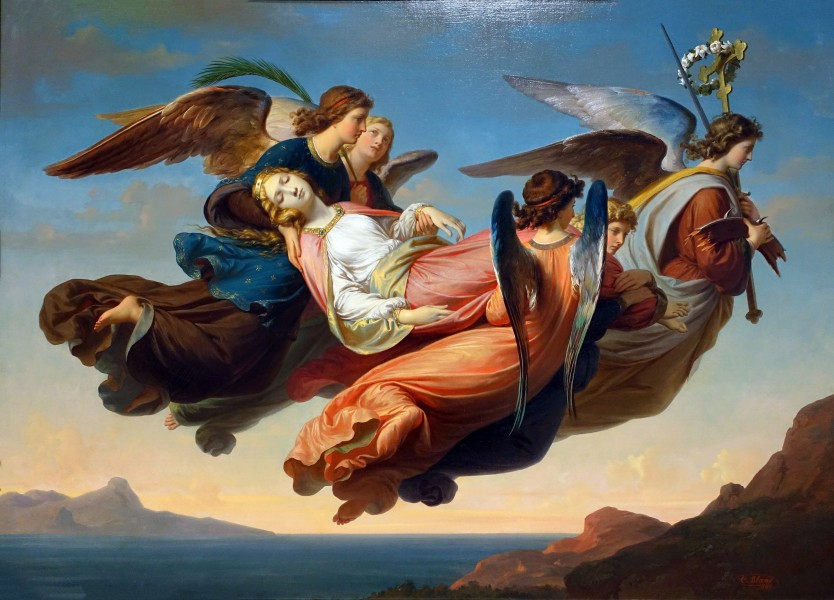Daderot [Public domain], <a href="https://commons.wikimedia.org/wiki/File:The_Miraculous_Translation_of_the_Body_of_Saint_Catherine_of_Alexandria_to_Sinai,_by_Karl_von_Blaas,_1860,_oil_on_canvas_-_Fogg_Art_Museum,_Harvard_University_-_DSC01189.jpg"  target="_blank">via Wikimedia Commons</a>