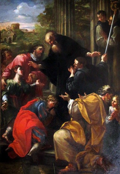 Saint Maurus was the first disciple of Saint Benedict of Nursia. He is mentioned in Saint Gregory the Great's biography of the latter as the first oblate; offered to the monastery by his noble Roman parents as a young boy to be brought up in the monastic life.

<a href="https://commons.wikimedia.org/wiki/File:S._eusebio,_int.,_altare_dx_Andreas_Ruthard,_san_benedetto_riceve_i_discepoli_mauro_e_placido_(XVII_sec).jpg" title="via Wikimedia Commons" target="_blank">Sailko</a> [<a href="https://creativecommons.org/licenses/by-sa/3.0" target="_blank">CC BY-SA</a>]