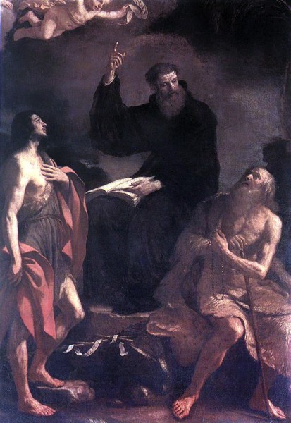 Saint Paul The First Hermit or Paul the Anchorite is regarded as the first Christian hermit. Paul lived alone in the desert from the age of sixteen to one hundred thirteen years of his age

<a href="https://commons.wikimedia.org/wiki/File:Guercino_-_St_Augustine,_St_John_the_Baptist_and_St_Paul_the_Hermit_-_WGA10938.jpg" title="via Wikimedia Commons" target="_blank">Guercino</a> [Public domain]