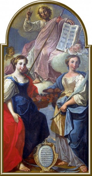 Saint Dorothy is a 4th-century virgin martyr who was executed at Caesarea Mazaca. Evidence for her actual historical existence or acta is very sparse. She is called a martyr of the Diocletianic Persecution.


<a href="https://commons.wikimedia.org/wiki/File:Antonio_Paroli_-_Sv._Doroteja_in_sv._Agata.jpg" title="via Wikimedia Commons" target="_blank">Antonio Paroli</a> [Public domain]