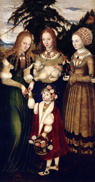 Saint Dorothy is a 4th-century virgin martyr who was executed at Caesarea Mazaca. Evidence for her actual historical existence or acta is very sparse. She is called a martyr of the Diocletianic Persecution.

<a href="https://commons.wikimedia.org/wiki/File:Lucas_Cranach_d.%C3%84._-_Katharinenaltar_(Staatliche_Kunstsammlungen_Dresden).jpg" title="via Wikimedia Commons" target="_blank">Lucas Cranach the Elder</a> [Public domain]