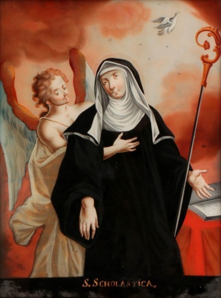 Saint Scholastica was born in Italy. According to a ninth century tradition, she was the twin sister of Saint Benedict of Nursia. Her feast day is 10 February, Saint Scholastica's Day



<a href="https://commons.wikimedia.org/wiki/File:Santa_Escol%C3%A1stica_(sous-verre,_escola_portuguesa_do_s%C3%A9c._XVIII).png" title="via Wikimedia Commons" target="_blank">See page for author</a> / Public domain