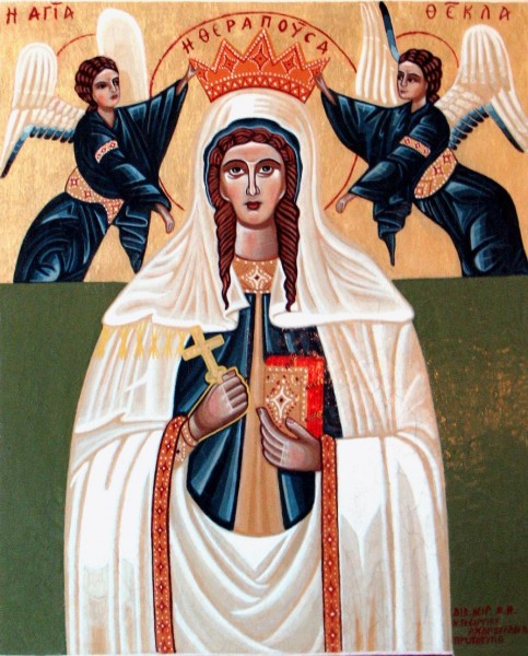 Icon of Saint Thecla

<a href="https://commons.wikimedia.org/wiki/File:Jesus_og_engler.jpg" title="via Wikimedia Commons" target="_blank">Olavfin</a> / Public domain