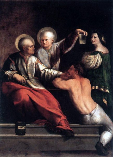 Saint Cosmas anda Saint Damian - by Dosso Dossi, between 1534 and 1542

<a href="https://commons.wikimedia.org/wiki/File:Dosso_Dossi_008.jpg" title="via Wikimedia Commons" target="_blank">Dosso Dossi</a> / Public domain
