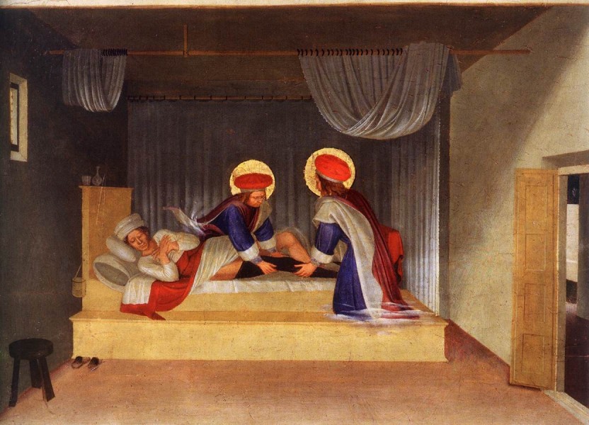 The Healing of Justinian by Saint Cosmas and Saint Damian - Fra Angelico, between 1438 and 1440

<a href="https://commons.wikimedia.org/wiki/File:Fra_Angelico_-_The_Healing_of_Justinian_by_Saint_Cosmas_and_Saint_Damian_-_WGA00519.jpg" title="via Wikimedia Commons" target="_blank">Fra Angelico</a> / Public domain