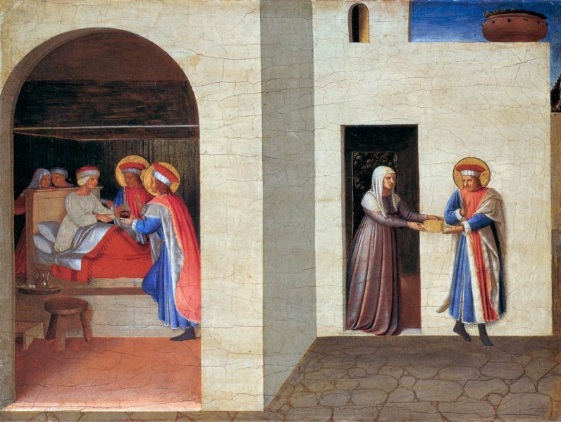 The Healing of Palladia by Saint Cosmas and Saint Damian - Fra Angelico, between 1438 and 1440

<a href="https://commons.wikimedia.org/wiki/File:Fra_Angelico_-_The_Healing_of_Palladia_by_Saint_Cosmas_and_Saint_Damian_-_WGA00511.jpg" title="via Wikimedia Commons" target="_blank">Fra Angelico</a> / Public domain