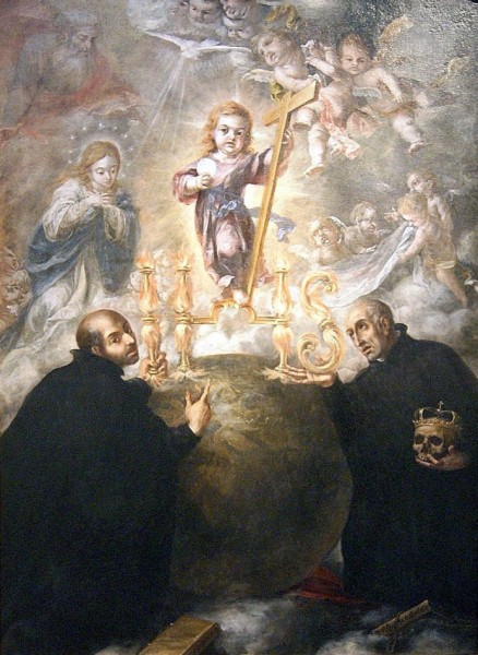 Saint Ignatius of Loyola, the founder of the Society of Jesus, and Saint Francis of Borja, who would become general of said Society, contemplating an allegory of the Eucharist.

<a href="https://commons.wikimedia.org/wiki/File:Valdes_leal-san_ignacio_y_san_francisco_de_borja.JPG" title="via Wikimedia Commons" target="_blank">Juan de Valdés Leal</a> / Public domain